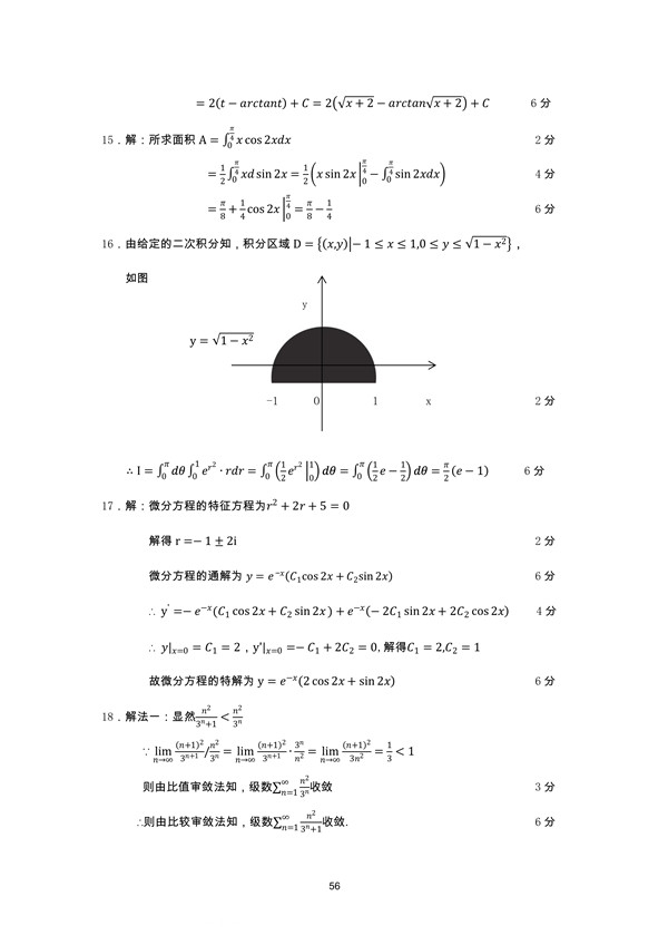 广东省2015年专插本招生考试高等数学真题答案